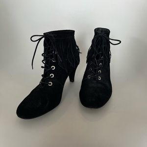Maje - Fringe Suede Ankle Booties, Black